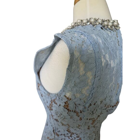 Self-Portrait Blue Fine Lace Pearl Midi Dress - Picture 10 of 14